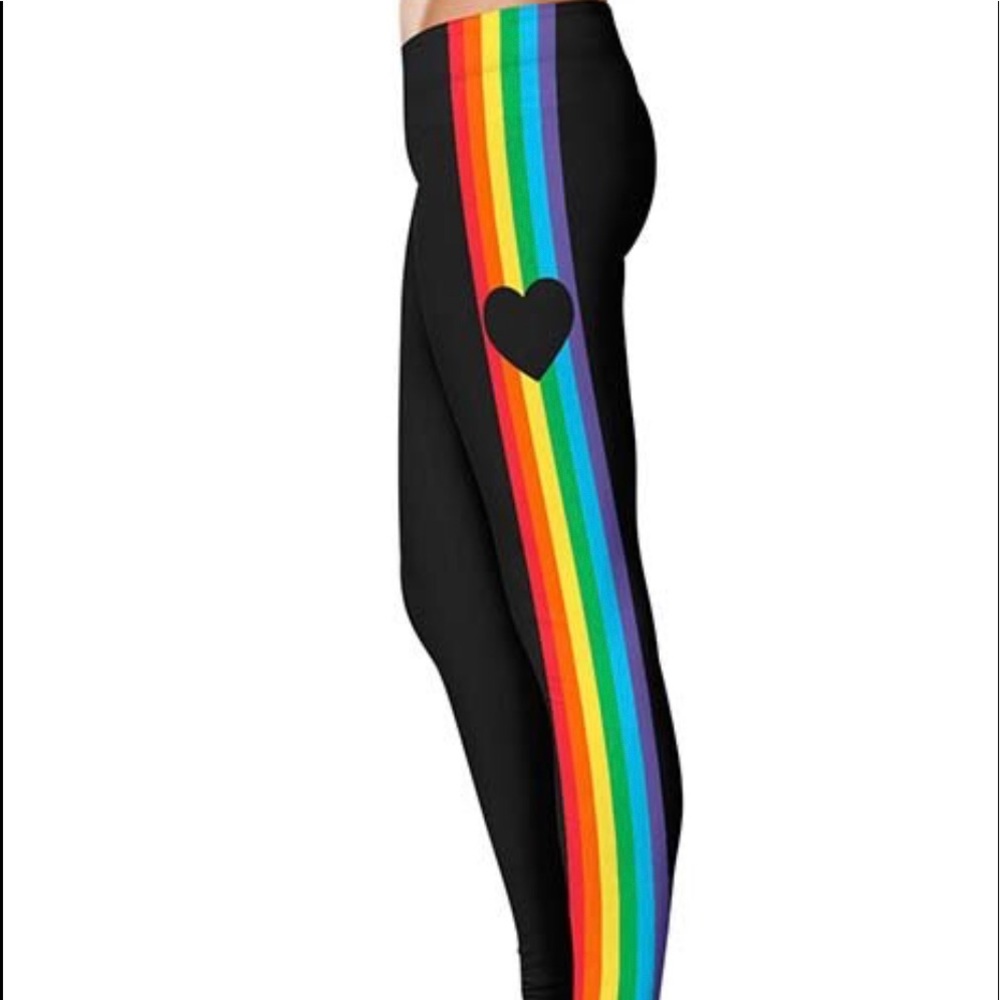 Black and Rainbow Heart Silhouette Leggings-NWT-Size Large